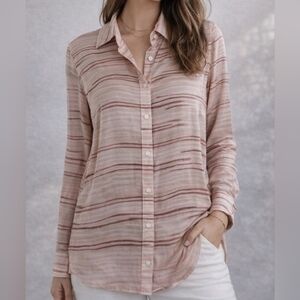 The Limited Silk Collection Blouse L Pink Watercolor Stripe 100% Silk Button Up